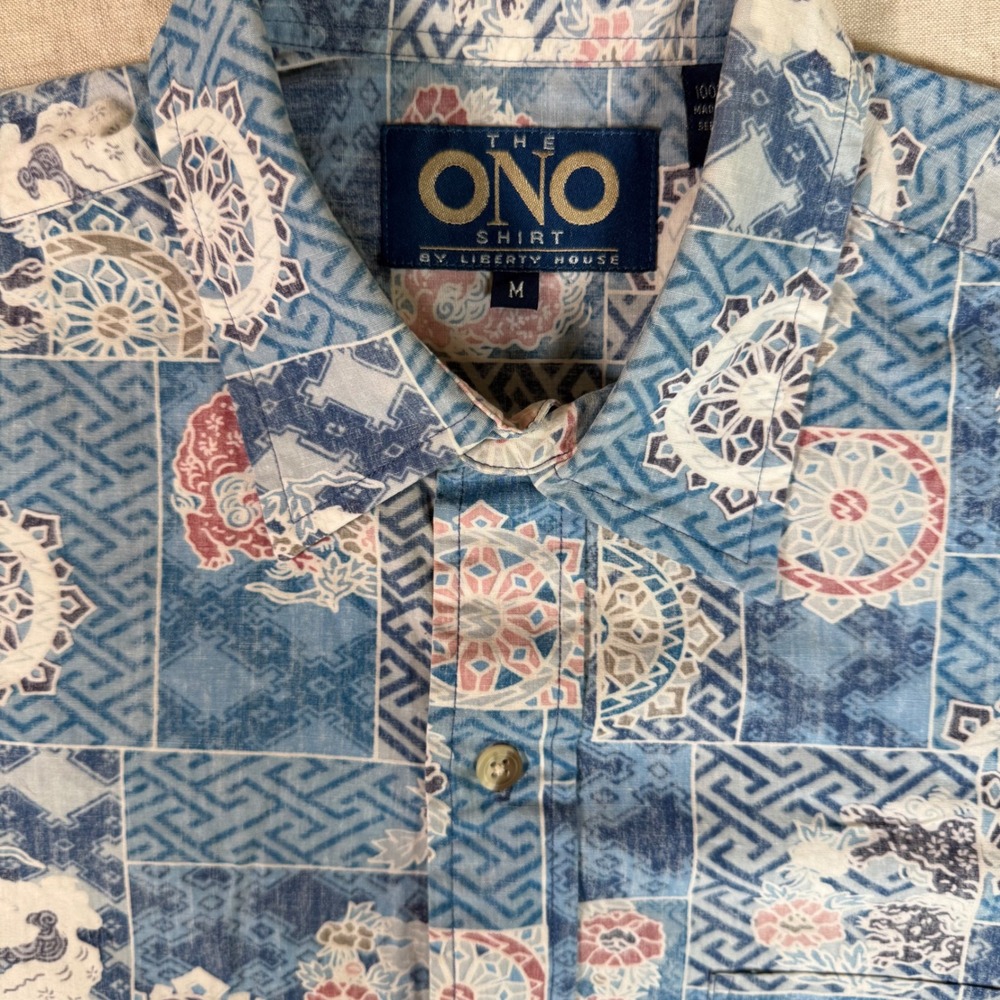 The Ono Shirt Liberty House Button Down Mens M VTG Blue Reverse Japanese Print